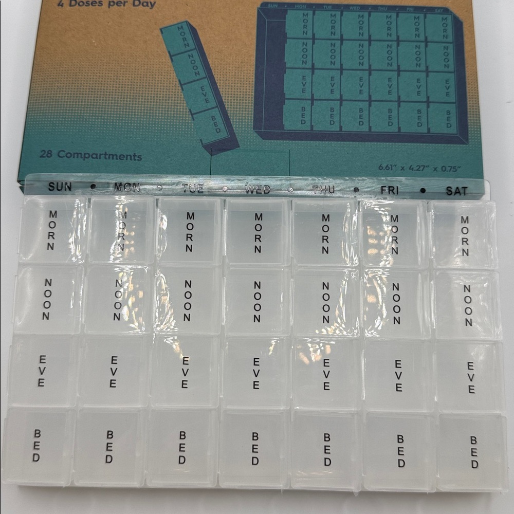 Weekly Multi-Dose Pill Organizer with Clear Compartments Portable Travel